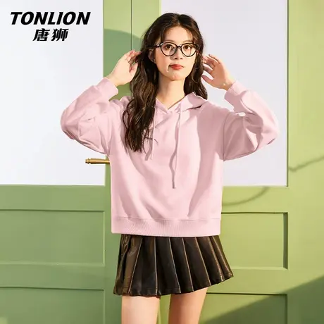 唐狮官方连帽卫衣女2026新款春季美式学院风宽松帽衫套头短外套VC图片