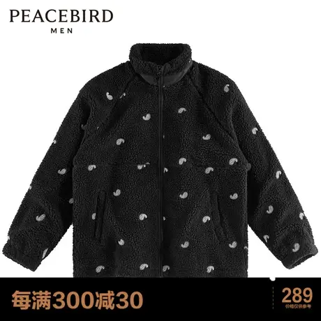太平鸟男装 仿羊羔毛夹克刺绣立领茄克外套商品大图