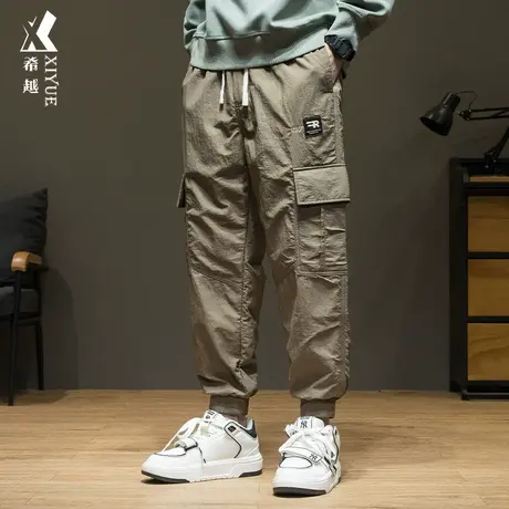 希越户外拼接男休闲裤秋季宽松大码240斤加肥加大美式工装束脚裤图片