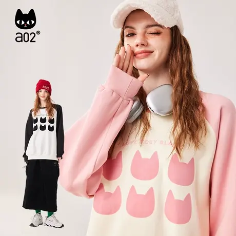 a02非正式学院2023冬季原创经典款设计宽松百搭加绒圆领长袖卫衣商品大图