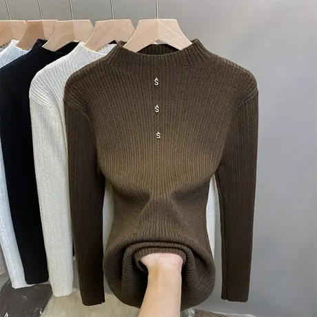 半高领麻花毛衣女打底衫2023秋冬新款套头外穿针织衫洋气内搭上衣图片