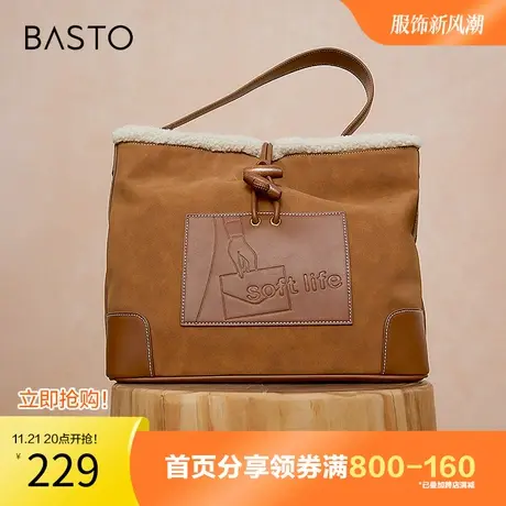 百思图奥莱2023冬季新款时髦复古大容量托特包单肩包女X3119DX3图片