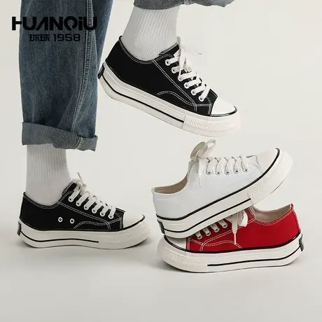 环球复古帆布鞋女布鞋休闲港风小白鞋女鞋子板鞋透气红色百搭女款商品大图