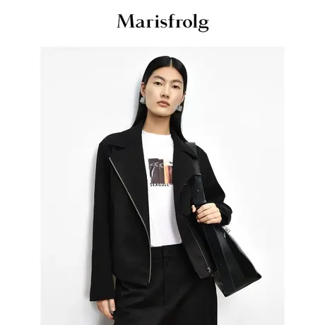 【随型外套】Marisfrolg玛丝菲尔黑色纯棉机车夹克外套图片