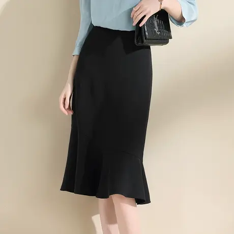 水墨青华春季新品女装时尚显瘦半身裙百搭通勤小黑裙包臀裙图片