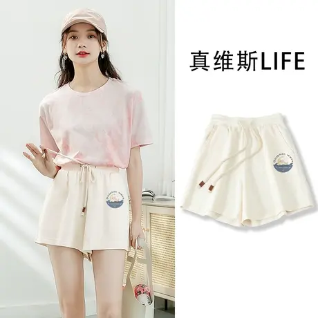 真维斯LIFE短裤夏女高腰2023新款小个子设计感宽松休闲华夫格裤子图片