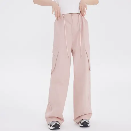 尔给粉色美式工装裤子女夏季2023新款小个子高腰宽松休闲阔腿裤图片