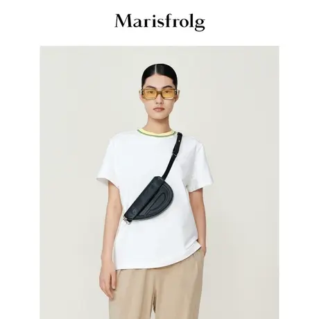 【商场同款】玛丝菲尔夏季新款休闲设计感圆领白色短袖T恤商品大图