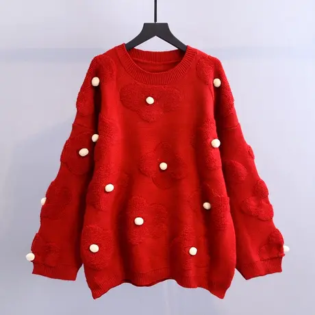 本命年红色毛衣女宽松外穿2023新款秋冬韩版慵懒风加厚针织衫上衣商品大图