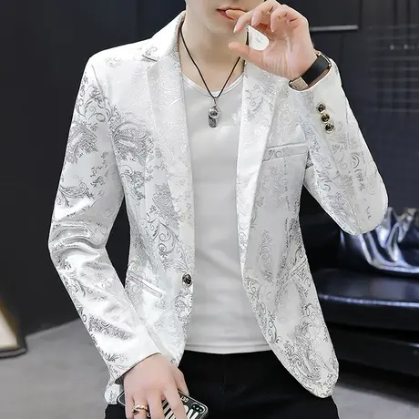 男士韩版修身花西服烫金春季潮流时尚小西装夜店发型师上衣潮外套商品大图