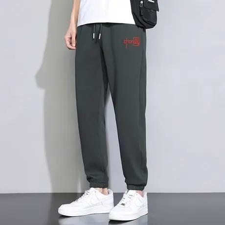 休闲长裤子男春夏季中国潮流百搭灰色运动裤九分抽绳小脚束脚卫裤商品大图