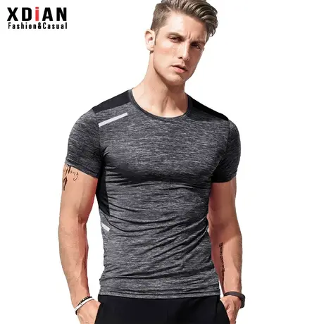 运动短袖男士健身t恤 跑步速干紧身弹力上衣服夏季体恤修身打底衫商品大图