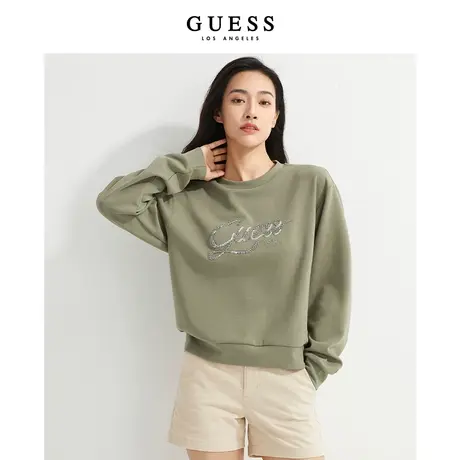 【38上新季】GUESS早 女士休闲oversize圆领字母镶钻个性卫衣图片