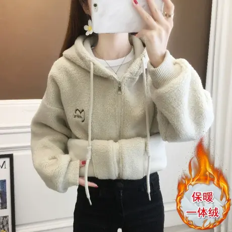 女士羊羔绒外套女加绒加厚冬季2023新款爆款中长款连帽羊羔毛上衣图片