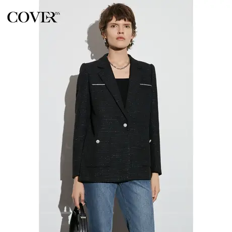 COVER春季宽肩银丝色织混纺西装外套图片