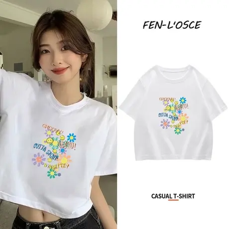 短款宽松正肩上衣t恤ins潮小众女士学生纯棉百搭休闲韩版白色新款图片