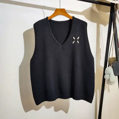 针织马甲女秋冬2023新款宽松v领内搭慵懒风无袖坎肩毛衣背心外穿图片