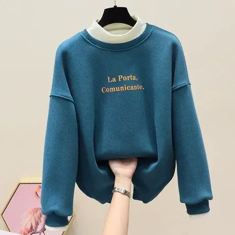 假两件卫衣女冬季2023新款韩版宽松休闲无帽加绒洋气套头外套上衣商品大图