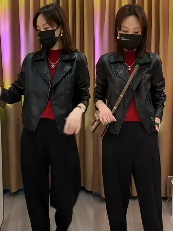 2023年春秋新款网红皮衣女外套韩版修身显瘦短款翻领百搭皮夹克潮商品大图