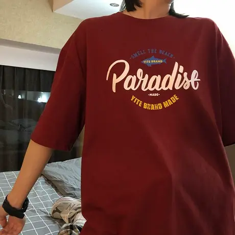 港风ulzzang短袖大码t恤女ins潮oversize胖mm高级感复古女上衣夏商品大图