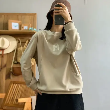 dza 复古圆领套头双面德绒卫衣女秋冬新款内搭上衣宽松休闲短外套图片