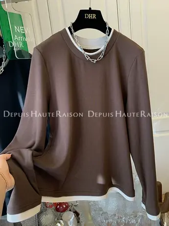 高级感撞色加绒加厚打底衫T恤内搭宽松2023冬季新款今年流行上衣商品大图