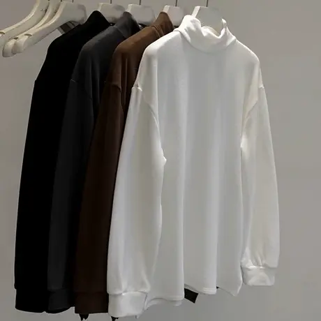 ins超火德绒半高领打底衫女秋冬内搭加绒加厚长袖T恤宽松外穿上衣商品大图