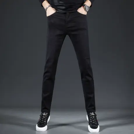 黑色牛仔裤男春秋季2023新款韩版修身小脚裤弹力百搭男士休闲裤子商品大图