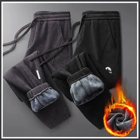 博奥绒加绒束脚超厚卫裤冬季加厚保暖防风防寒休闲裤子秋冬款男裤商品大图