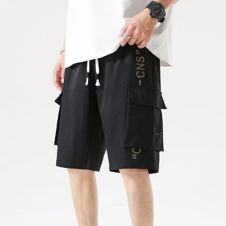 男士黑色工装短裤男夏季潮牌美式运动五分裤2023新款薄款裤子男款商品大图