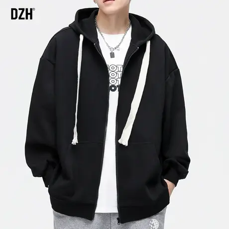男士黑色连帽卫衣男春秋款潮ins宽松外套潮牌秋季男装2023年新款商品大图