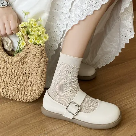 日系单鞋女2023年秋季新款时尚百搭甜美复古皮带扣平底防滑小皮鞋商品大图