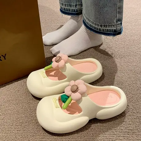 可爱郁金香花朵包头凉拖鞋女款夏季时尚外穿厚底踩屎感防滑洞洞鞋图片