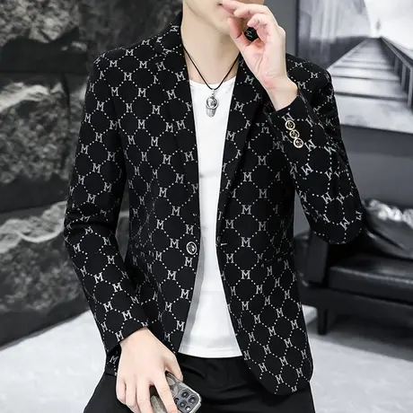 时尚秋装灯芯绒小西装男士韩版潮流修身西服外套单西帅气休闲上衣商品大图