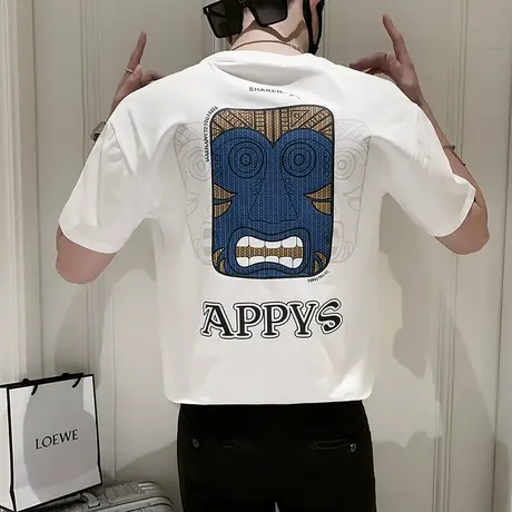 夏季高级感短袖男ins潮牌半袖2023新款印花半截袖夏装休闲痞帅T恤商品大图