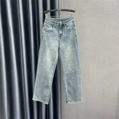 个性贴布直筒裤女24春季新款撞色口袋设计感复古高腰百搭牛仔长裤图片