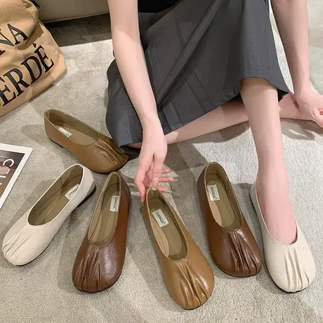 奶奶鞋女平底2024年新款韩版百搭孕妇鞋防滑软底单鞋四季豆豆鞋潮商品大图