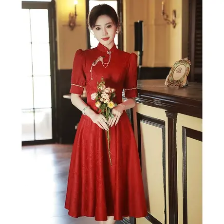 敬酒服新娘2023新款订婚礼服女夏季红色连衣裙高端大气优雅中长款图片