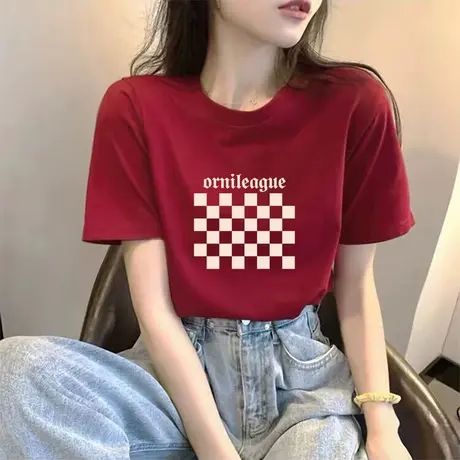 欧洲新款女装小众短袖T恤上衣2024夏季设计感纯棉圆领正肩宽松潮商品大图