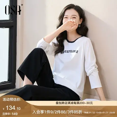 OSA欧莎圆领插肩t恤女美式复古宽松休闲打底衫长袖上衣2024春新款图片