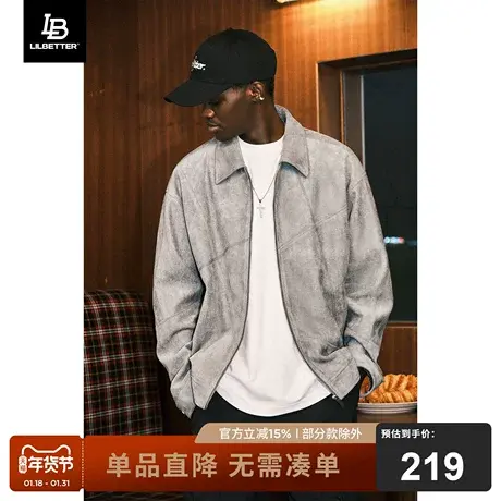Lilbetter仿麂皮教练夹克男欧美高街衣服vintage工装外套秋季上衣商品大图