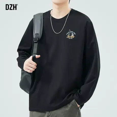 男生黑色长袖t恤男春季圆领纯棉打底衫内搭上衣2024年新款体恤衫商品大图