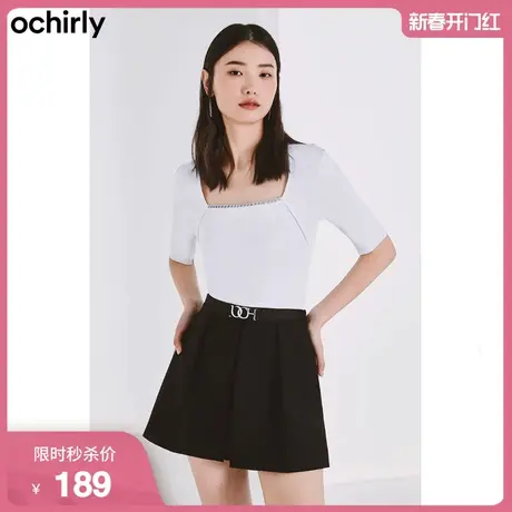 【新降】欧时力 镶钻短袖针织衫女新款秋装上衣显瘦复古气质商品大图