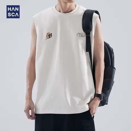 hansca230g重磅纯棉背心男夏季宽松运动健身坎肩透气内穿刺绣汗衫商品大图