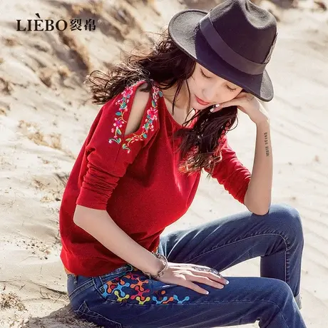 【预】裂帛原创复古刺绣镂空设计感长袖T恤女chic民族流行上衣夏商品大图