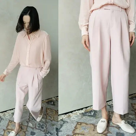 2024春夏新款通勤简约纯色高腰九分裤 垂感宽松显腿长气质西装裤图片