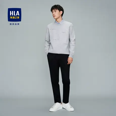 【加绒】HLA/海澜之家2023双领针织衫款修身提花套头衫假两件男图片