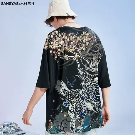 木村三社国潮麒麟印花t恤男短袖潮牌百搭超火宽松大码夏季上衣男商品大图