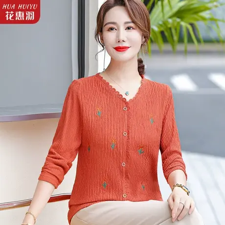 中年妈妈秋装洋气针织小衫质上衣新款中老年女装春秋时尚长袖衬衫商品大图