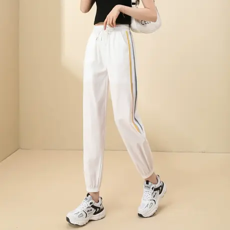 时尚休闲九分裤2022年夏季新款女士宽松显瘦薄款松紧腰直筒束脚裤商品大图